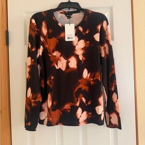Stylish Black and Orange Floral Long Sleeve Top